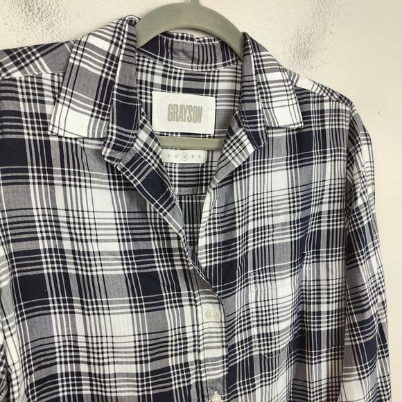 Grayson The Hero‎ Top Womens Medium 3 Blue Black White Check Button Up Cotton - Picture 2 of 6